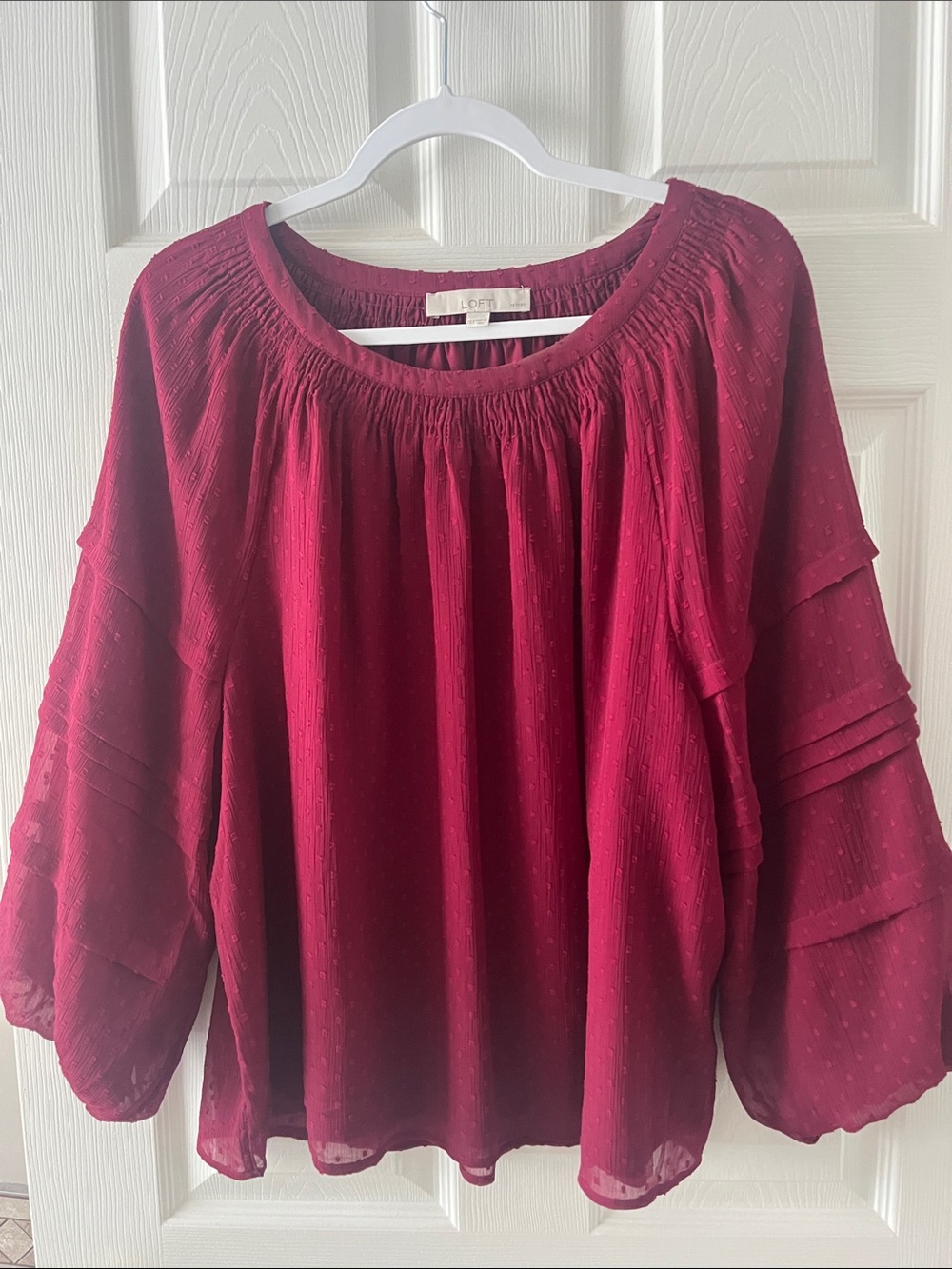 LOFT Wine Red Textured Peasant Blouse
